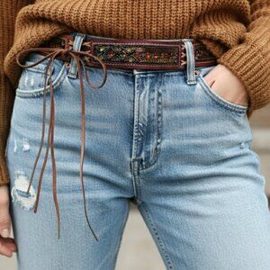 CHICO'S belt beaded leather ties - S/M